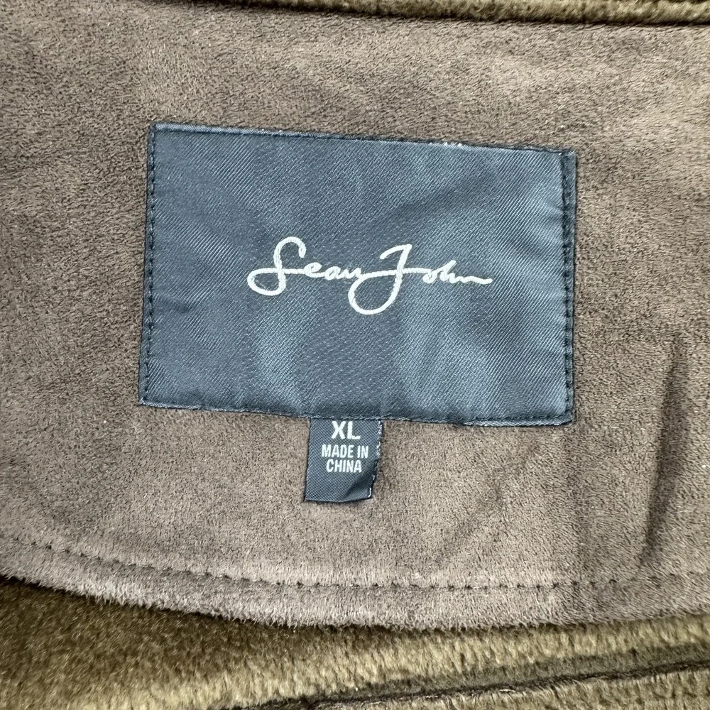 Sean John Jacket Mens XL Brown Faux Suede Bomber Full Zip Embroidered‎ Pockets - Picture 2 of 9